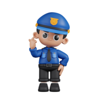 3d personagem policial dando mini amor pose. 3d render isolado em transparente pano de fundo. png