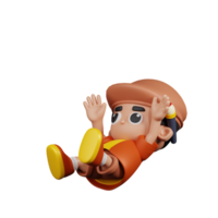 3d personagem artista queda pose. 3d render isolado em transparente pano de fundo. png