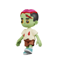 3d Character Zombie Walking Pose. 3d render isolated on transparent backdrop. png