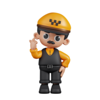 3d Character Taxi Driver Giving Mini Love Pose. 3d render isolated on transparent backdrop. png