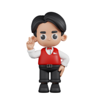 3d Character Waitress Pointing Up Pose. 3d render isolated on transparent backdrop. png