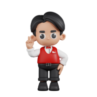 3d Character Waitress Pointing Up Pose. 3d render isolated on transparent backdrop. png