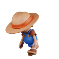 3d Character Farmer Tired Walk Pose. 3d render isolated on transparent backdrop. png