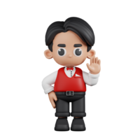 3d Character Waitress Hands Up Pose. 3d render isolated on transparent backdrop. png