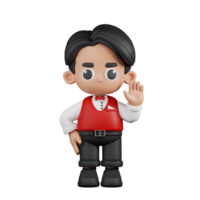 3d Character Waitress Hands Up Pose. 3d render isolated on transparent backdrop. png