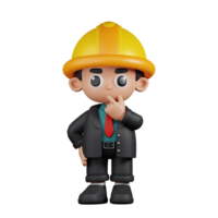 3d Character Engineer Curious Pose. 3d render isolated on transparent backdrop. png