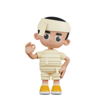 3d Character Mummy Giving Ok Sign Pose. 3d render isolated on transparent backdrop. png