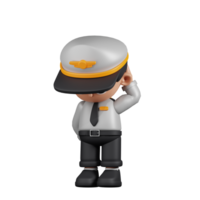 3d Character Pilot Worry Pose. 3d render isolated on transparent backdrop. png