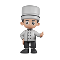 3d Character Chef Pointing Next Pose. 3d render isolated on transparent backdrop. png