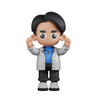 3d Character Doctor Excited Pose. 3d render isolated on transparent backdrop. png