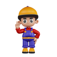 3d Character Mechanic Pointing Up Pose. 3d render isolated on transparent backdrop. png