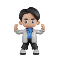 3d Character Doctor Looking Strong Pose. 3d render isolated on transparent backdrop. png