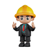 3d Character Engineer Giving Advise Pose. 3d render isolated on transparent backdrop. png