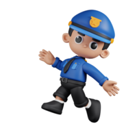 3d personnage policier content sauter pose. 3d rendre isolé sur transparent toile de fond. png