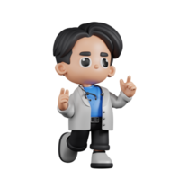 3d personagem médico sentindo-me feliz pose. 3d render isolado em transparente pano de fundo. png