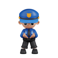 3d Character Policeman Holding Something Pose. 3d render isolated on transparent backdrop. png