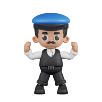 3d Character Driver Looking Strong Pose. 3d render isolated on transparent backdrop. png