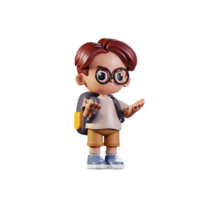 3d Character Student Angry Pose. 3d render isolated on transparent backdrop. png