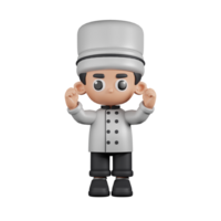 3d Character Chef Excited Pose. 3d render isolated on transparent backdrop. png