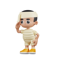 3d Character Mummy Looking for Something Pose. 3d render isolated on transparent backdrop. png