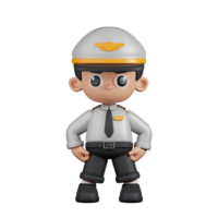 3d Character Pilot Hero Stance Pose. 3d render isolated on transparent backdrop. png