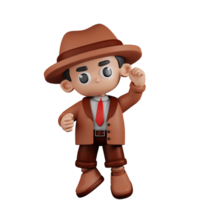 3d personaje detective felicidades pose. 3d hacer aislado en transparente fondo. png