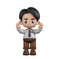 3d Character Businessman Excited Pose. 3d render isolated on transparent backdrop. png