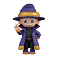 3d Character Wizard Showing Peace Sign Pose. 3d render isolated on transparent backdrop. png