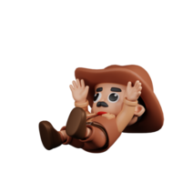 3d Character Cowboy Falling Pose. 3d render isolated on transparent backdrop. png