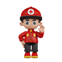 3d Character Paramedic Hands Up Pose. 3d render isolated on transparent backdrop. png