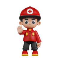 3d Character Paramedic Doing The Stop Sign Pose. 3d render isolated on transparent backdrop. png