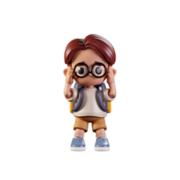 3d Character Student Dizzy Pose. 3d render isolated on transparent backdrop. png