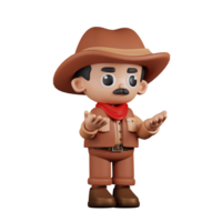 3d Character Cowboy Angry Pose. 3d render isolated on transparent backdrop. png