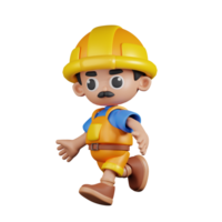 3d personagem construtor corrida pose. 3d render isolado em transparente pano de fundo. png