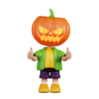 3d Character Pumpkin Giving A Thumb Up Pose. 3d render isolated on transparent backdrop. png