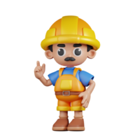 3d personagem construtor dando aconselhar pose. 3d render isolado em transparente pano de fundo. png