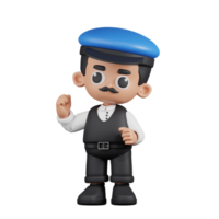 3d Character Driver Congratulation Pose. 3d render isolated on transparent backdrop. png