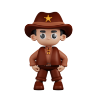 3d Character Sheriff Hero Stance Pose. 3d render isolated on transparent backdrop. png