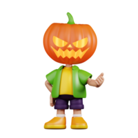 3d Character Pumpkin Pointing Next Pose. 3d render isolated on transparent backdrop. png