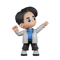 3d Character Doctor Looking Victorious Pose. 3d render isolated on transparent backdrop. png