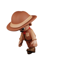 3d Character Cowboy Tired Walk Pose. 3d render isolated on transparent backdrop. png