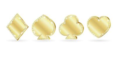 dorado trajes de jugando tarjetas son arreglado en un fila, decorado con diamantes corazones, diamantes, clubs, espadas. vector ilustración