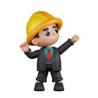 3d Character Engineer Looking Victorious Pose. 3d render isolated on transparent backdrop. png