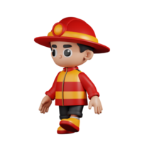 3d Character Firefighter Walking Pose. 3d render isolated on transparent backdrop. png