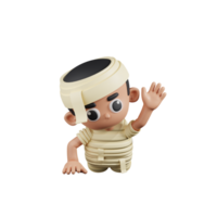 3d Character Mummy Cartoon Picture Pose. 3d render isolated on transparent backdrop. png