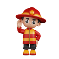 3d Character Firefighter Greeting Pose. 3d render isolated on transparent backdrop. png