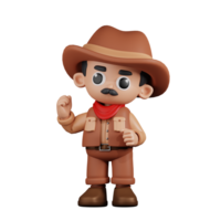 3d Character Cowboy Congratulation Pose. 3d render isolated on transparent backdrop. png