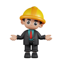 3d personagem engenheiro fazendo a não idéia pose. 3d render isolado em transparente pano de fundo. png