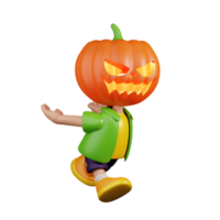 3d Character Pumpkin Start To Jump Pose. 3d render isolated on transparent backdrop. png