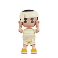 3d Character Mummy Dizzy Pose. 3d render isolated on transparent backdrop. png